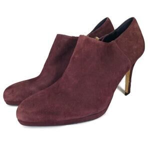 LK Bennett Booties Burgundy 40 UK 7 Suede Leather 4" Stiletto Heel Non Slip Zip